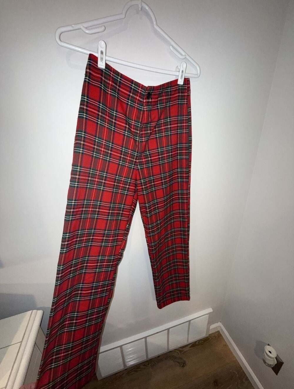 John Galt Red Plaid High Waisted Straight Leg Pants